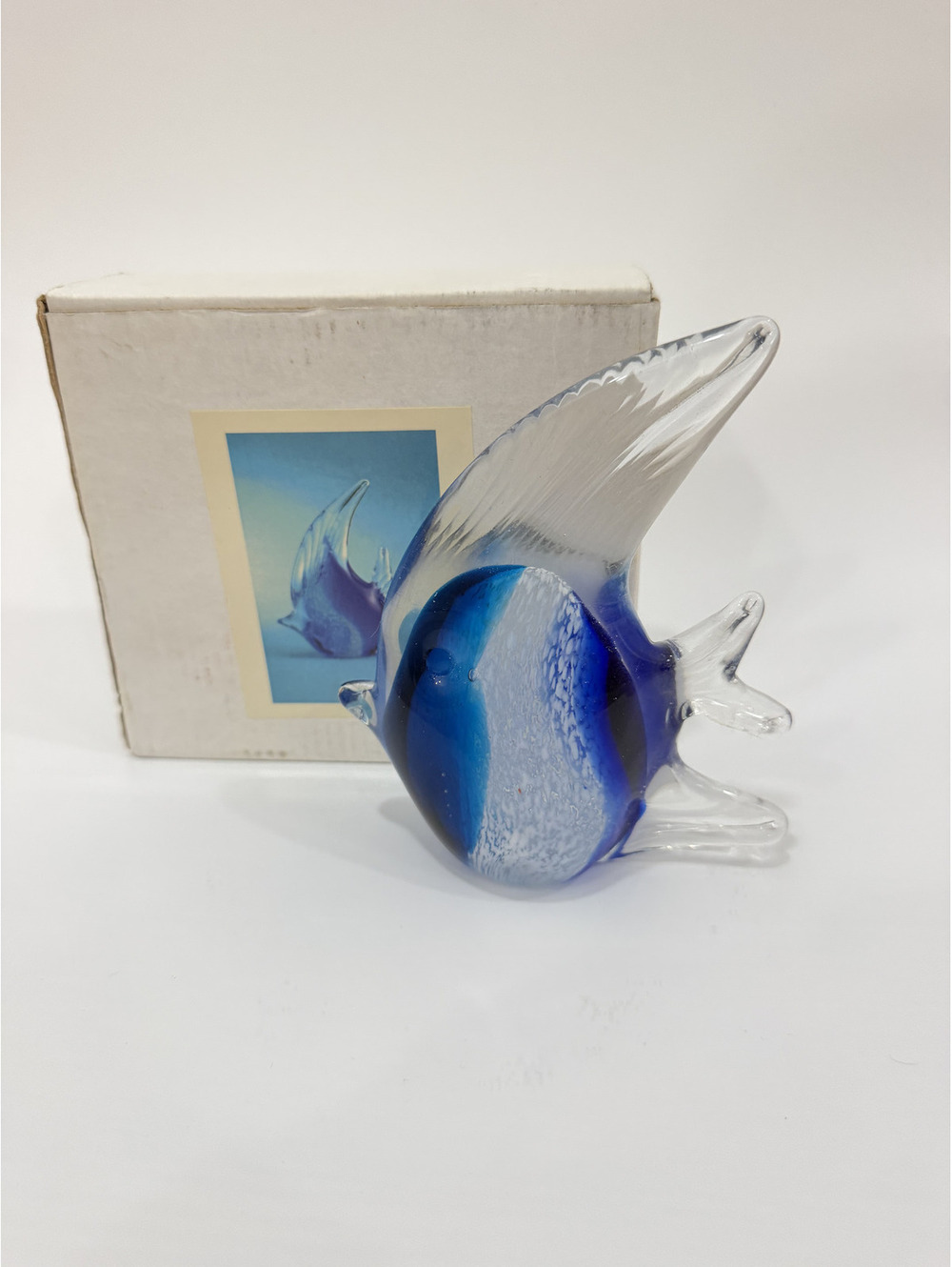 Art Glass Angel Fish Murano Style heavy weight Figurine Blue Brand New